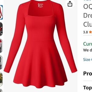 OQQ Long Sleeve Square Neck Red Mini Dress Women’s Size XL New